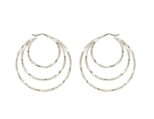Créoles femme argent rhodié triple anneau 48mm
