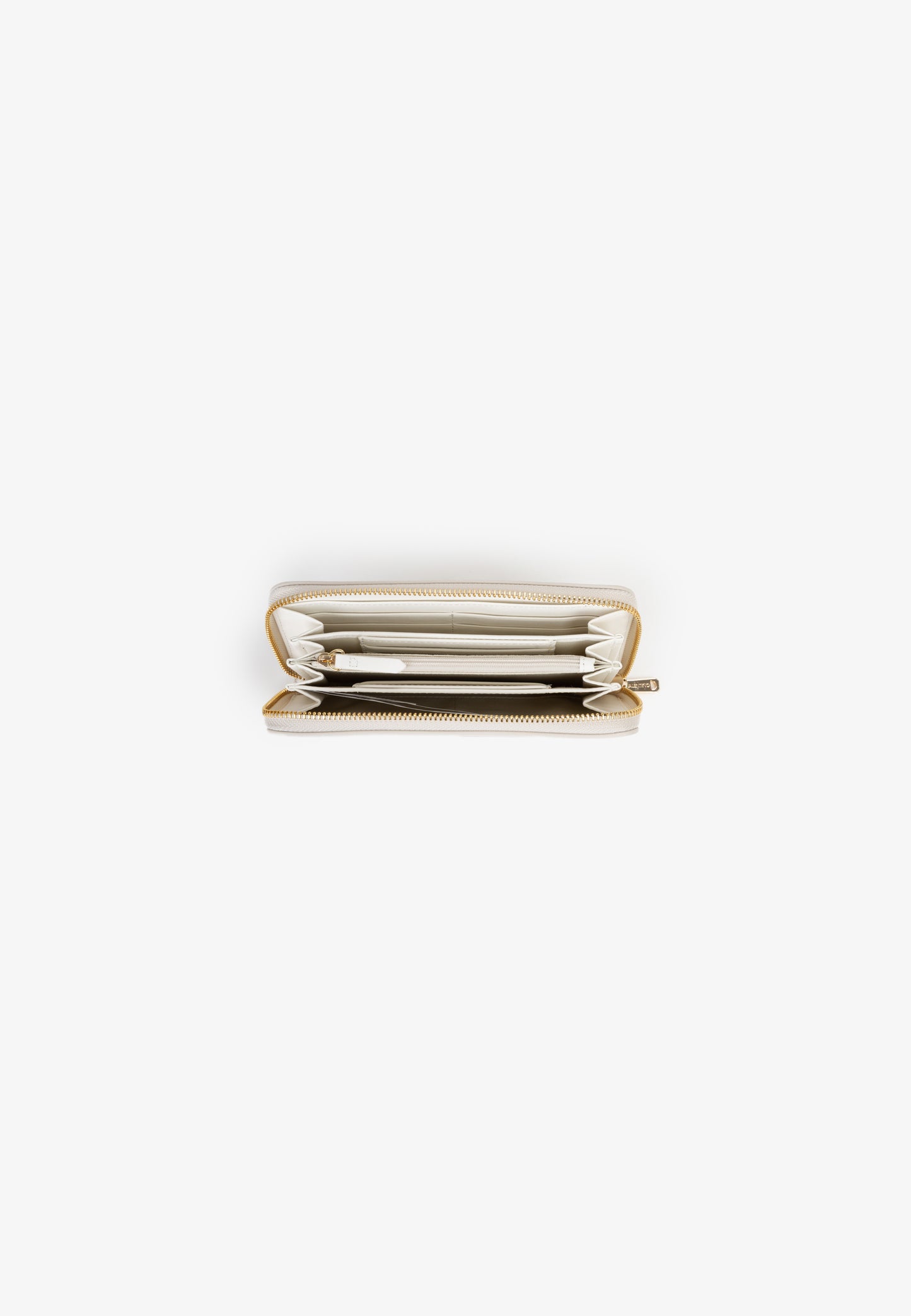 Portefeuille femme zippé écru finition lisse élégante