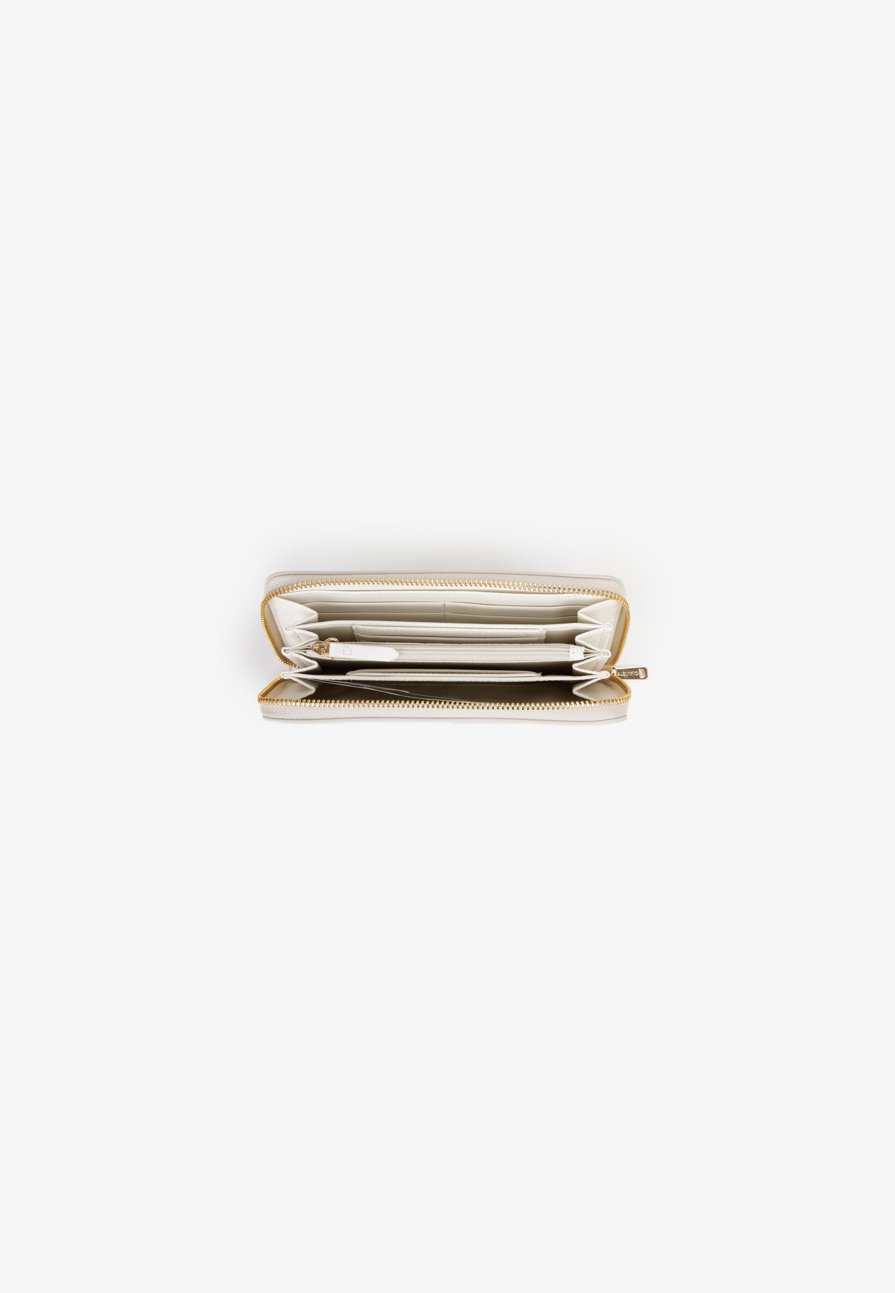Portefeuille femme zippé écru finition lisse élégante