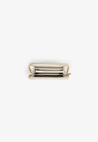 Portefeuille femme zippé écru finition lisse élégante