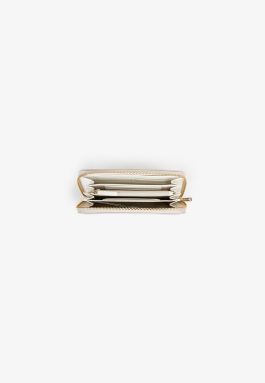 Portefeuille femme zippé écru finition lisse élégante