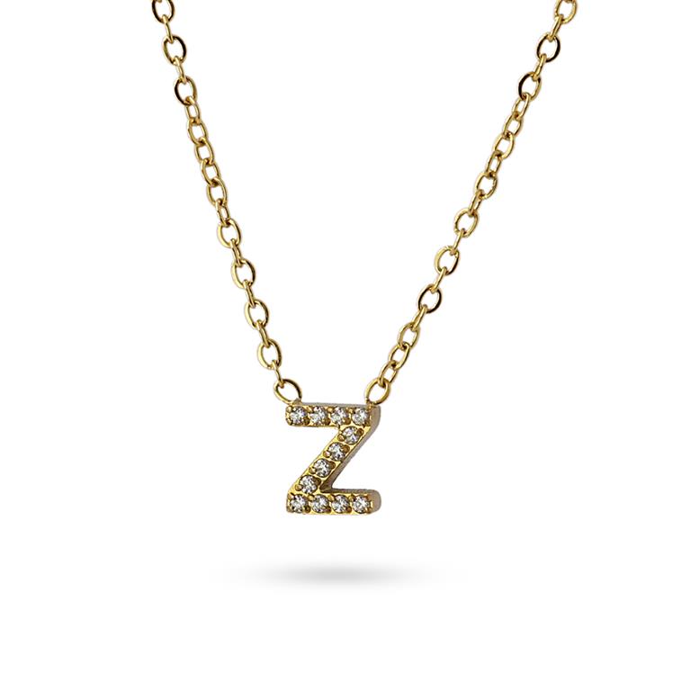Collier femme acier jaune lettre Z zirconia 38 cm