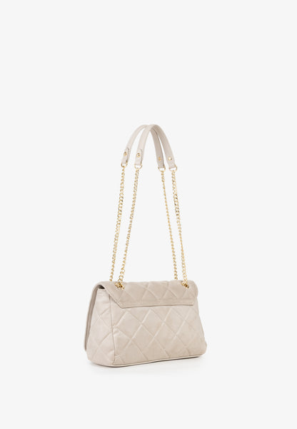 Sac bandoulière femme matelassé écru chaîne dorée