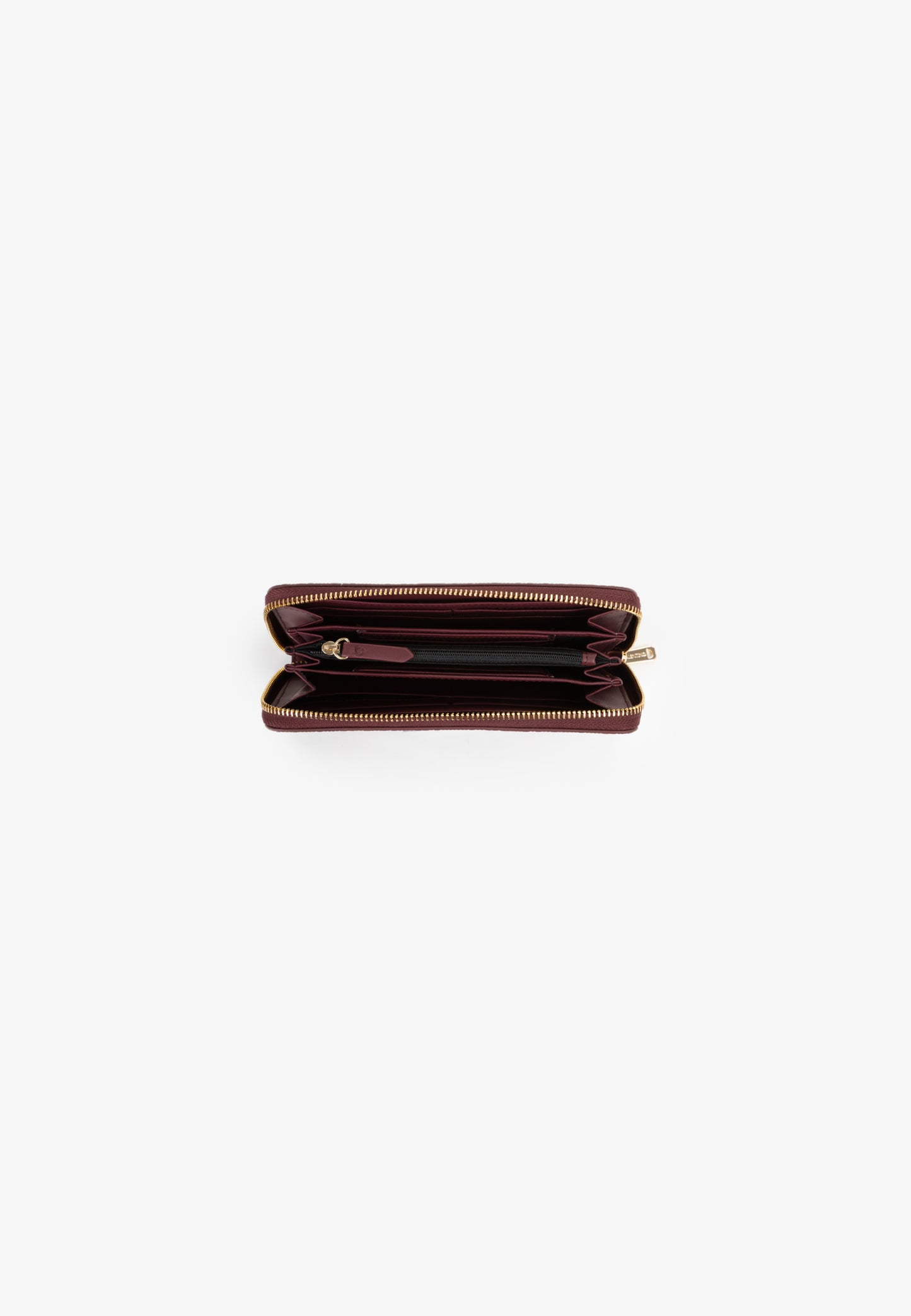 Portefeuille femme zippé bordeaux monogramme embossé