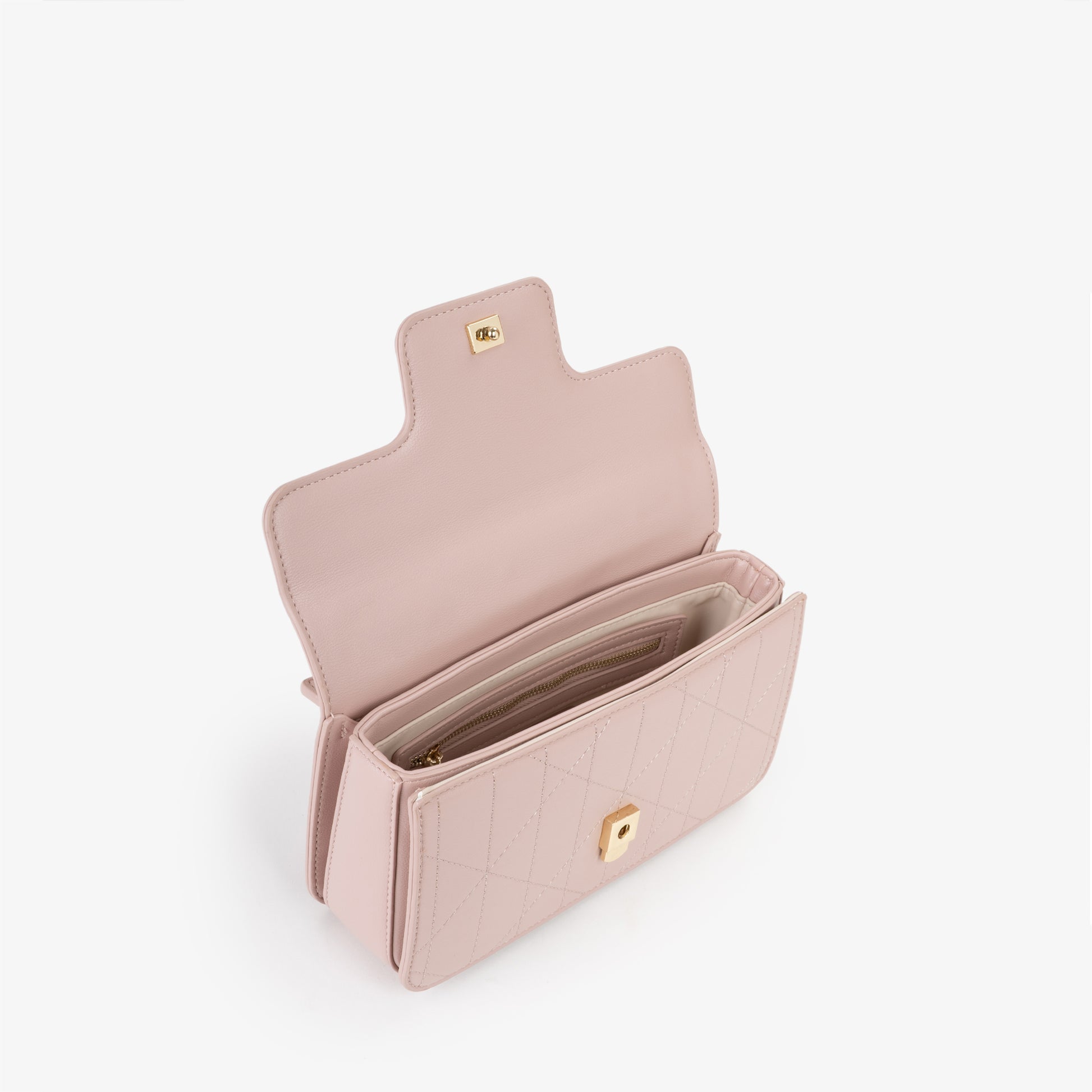 Sac à main femme matelassé rose poudré fermoir doré