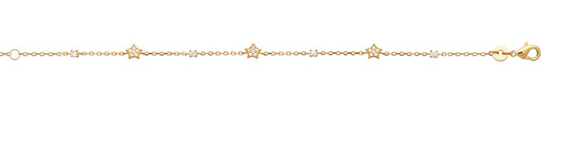 Bracelet femme plaqué or jaune étoiles zirconia 16cm