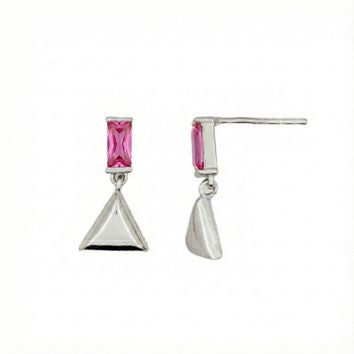Boucles d'oreilles femme argent rhodié zirconia rose géométrique