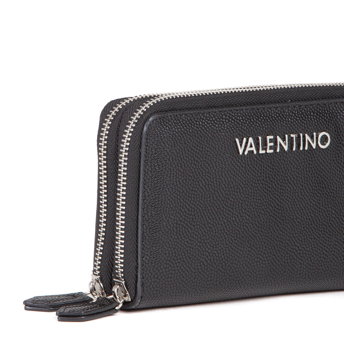 Portefeuille femme zippé cuir grainé noir élégant