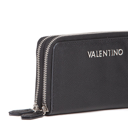 Portefeuille femme zippé cuir grainé noir élégant