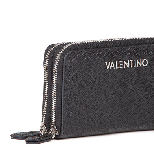 Portefeuille femme zippé cuir grainé noir élégant