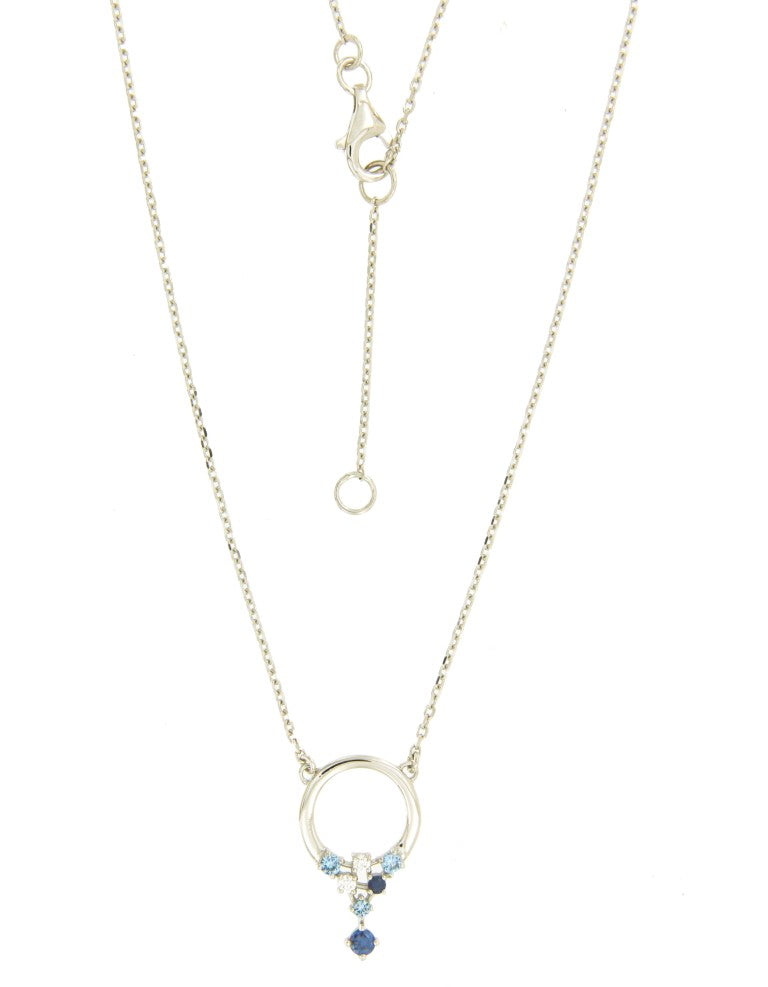 Collier femme argent rhodié cercle zirconia bleu 42cm