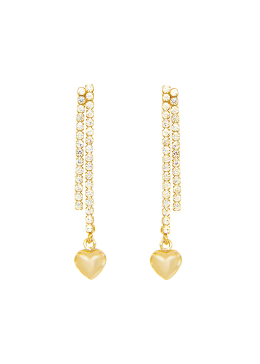 Boucles d'oreilles femme argent doré double rang zirconia cœur