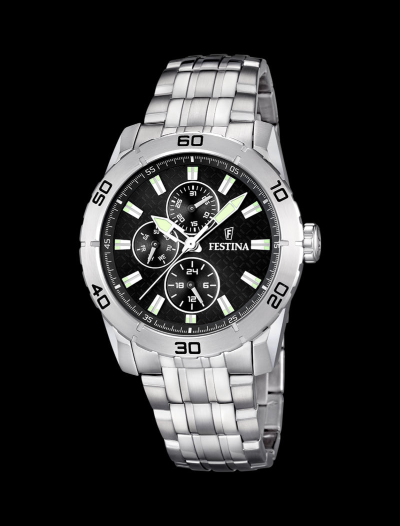 MONTRE NOIR, BRACELET EN ACIER, HOMME