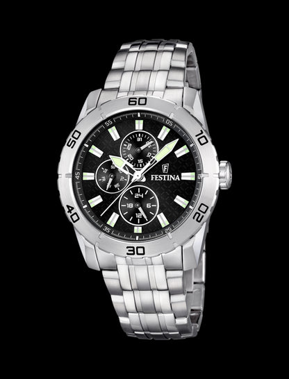 MONTRE NOIR, BRACELET EN ACIER, HOMME