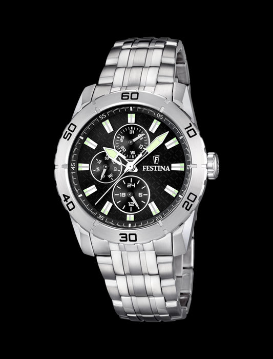 MONTRE NOIR, BRACELET EN ACIER, HOMME