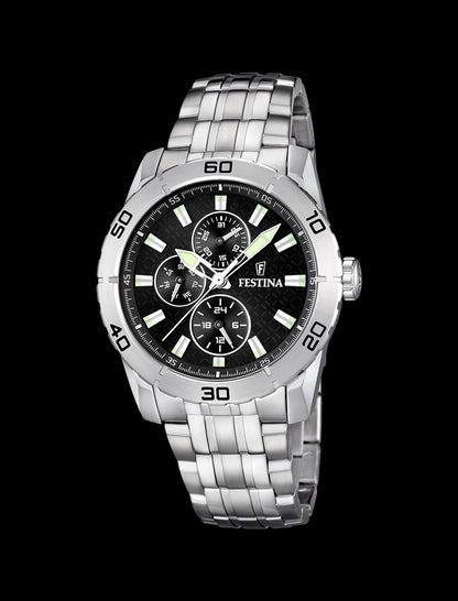 MONTRE NOIR, BRACELET EN ACIER, HOMME