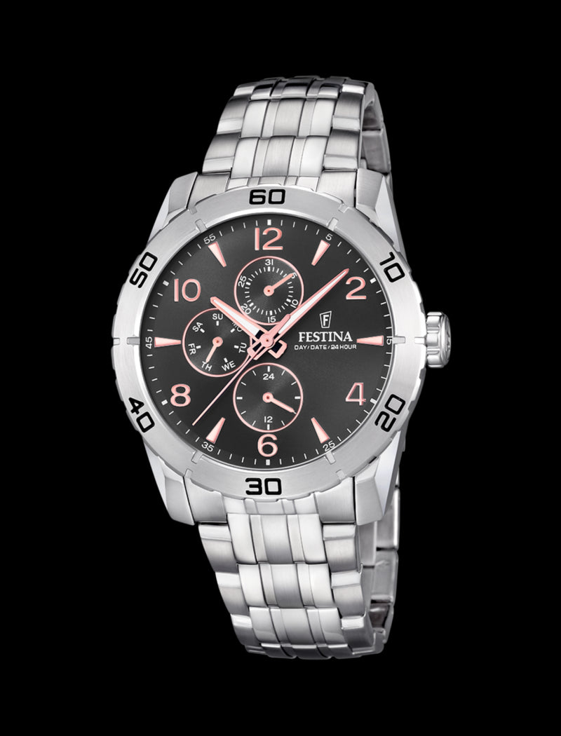 MONTRE GRIS, BRACELET ACIER INOXYDABLE, HOMME
