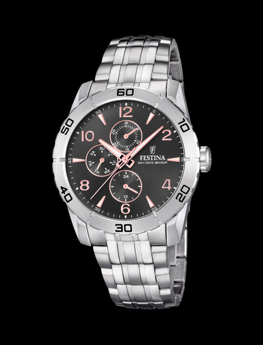 MONTRE GRIS, BRACELET ACIER INOXYDABLE, HOMME