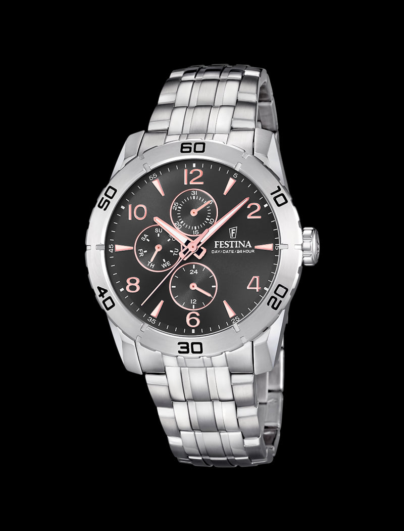 MONTRE GRIS, BRACELET ACIER INOXYDABLE, HOMME