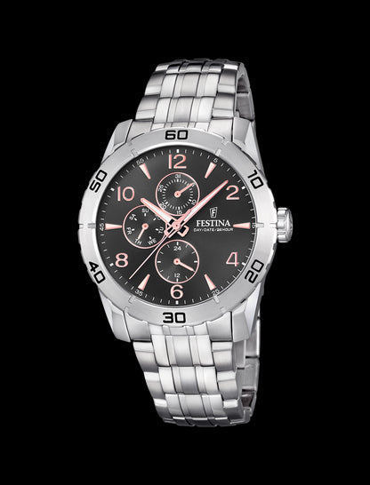 MONTRE GRIS, BRACELET ACIER INOXYDABLE, HOMME