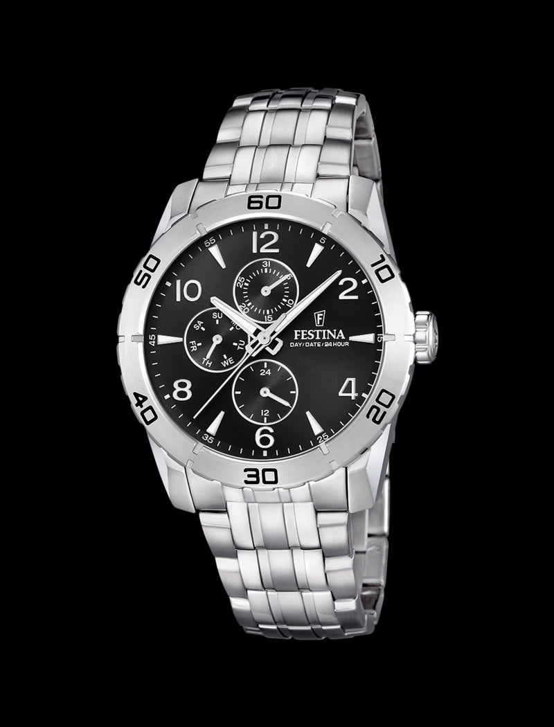 MONTRE NOIR, BRACELET ACIER INOXYDABLE, HOMME