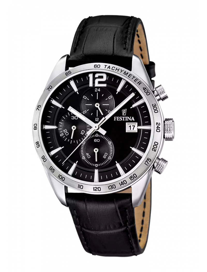 MONTRE NOIR, BRACELET CUIR, HOMME