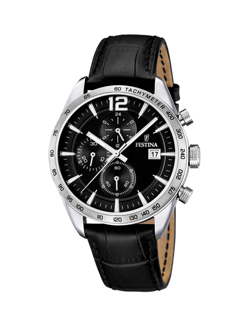 MONTRE NOIR, BRACELET CUIR, HOMME