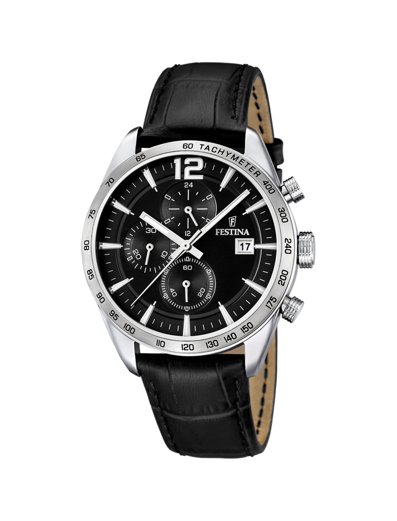 MONTRE NOIR, BRACELET CUIR, HOMME