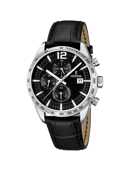 MONTRE NOIR, BRACELET CUIR, HOMME