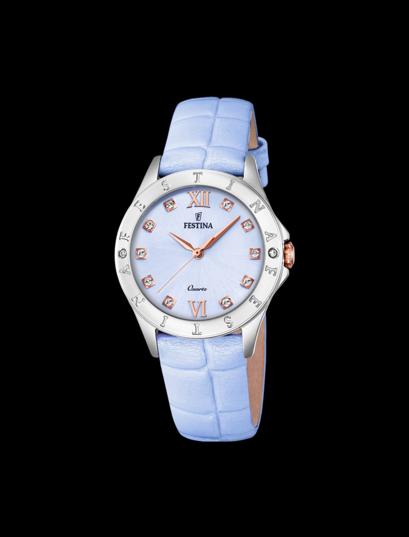 MONTRE BLEU, BRACELET CUIR, FEMME