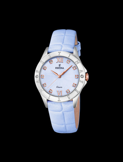 MONTRE BLEU, BRACELET CUIR, FEMME