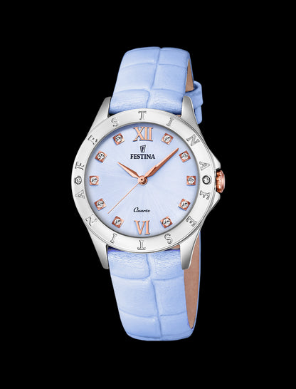 MONTRE BLEU, BRACELET CUIR, FEMME