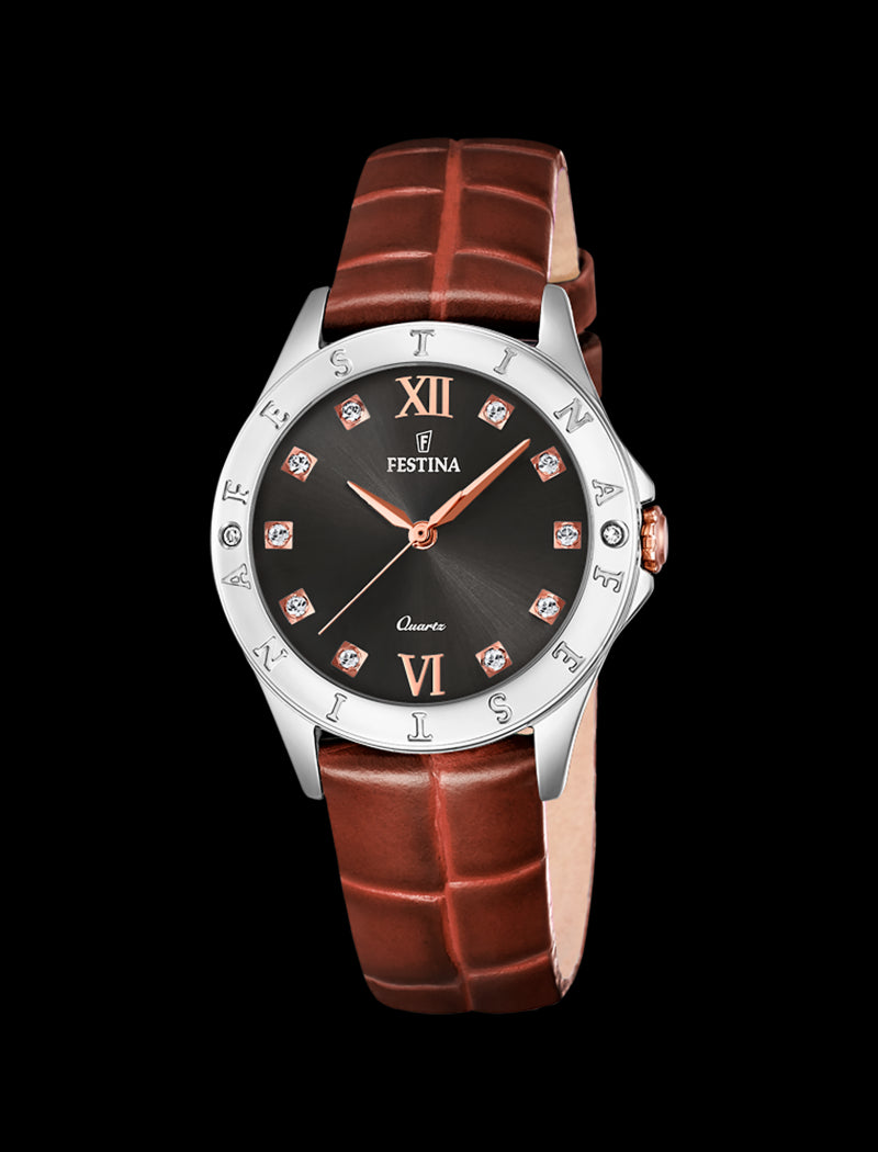 MONTRE NOIR, BRACELET CUIR, FEMME