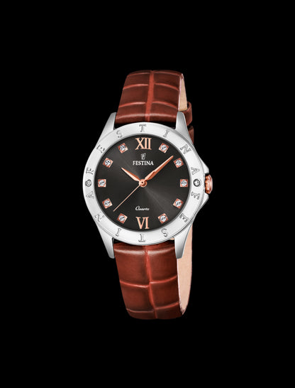 MONTRE NOIR, BRACELET CUIR, FEMME