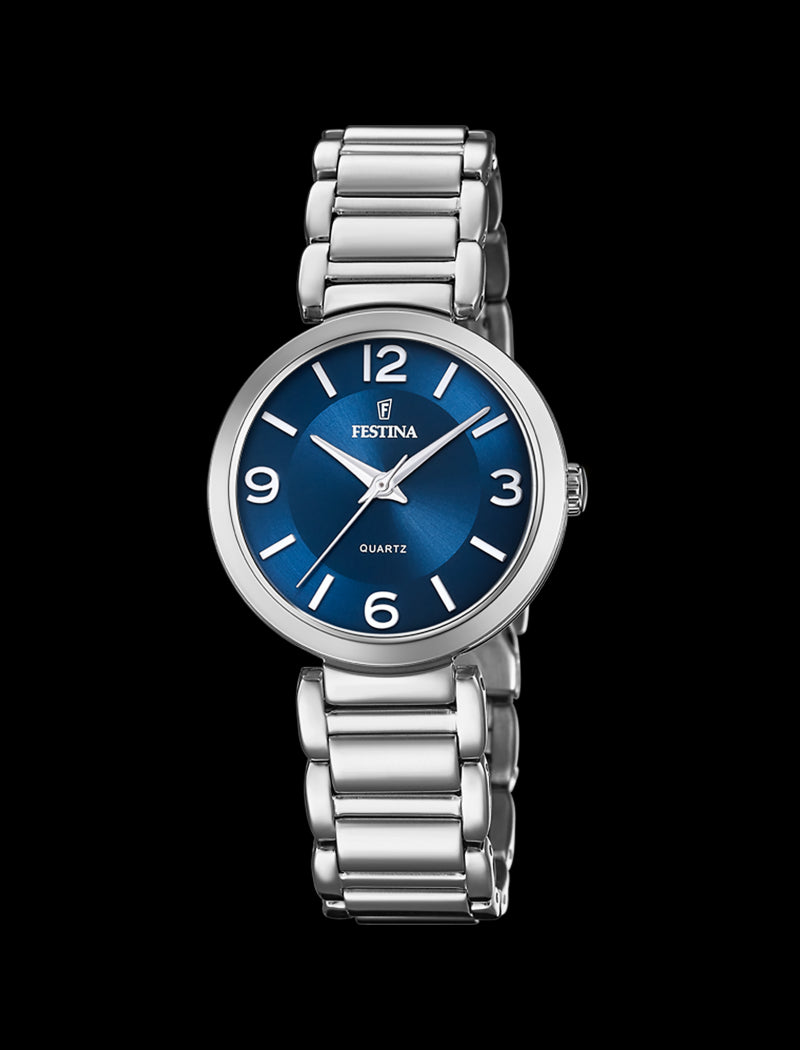 MONTRE BLEU, BRACELET ACIER INOXYDABLE, FEMME