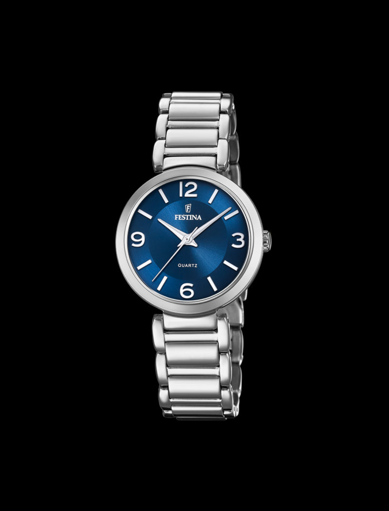 MONTRE BLEU, BRACELET ACIER INOXYDABLE, FEMME