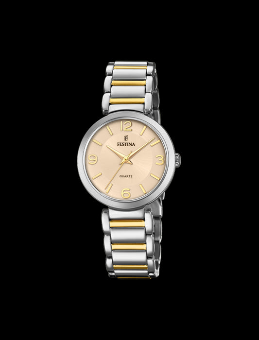 MONTRE BEIGE, BRACELET ACIER INOXYDABLE, FEMME