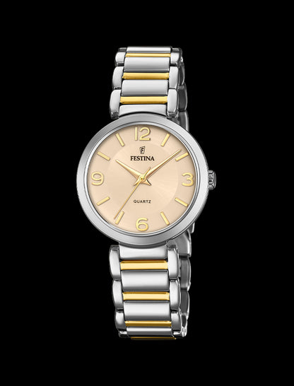 MONTRE BEIGE, BRACELET ACIER INOXYDABLE, FEMME