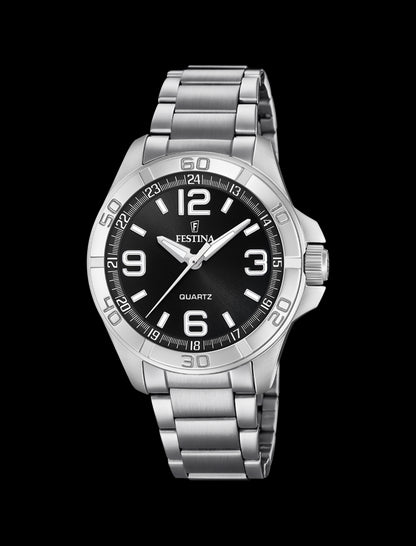 MONTRE NOIR, BRACELET EN ACIER, HOMME