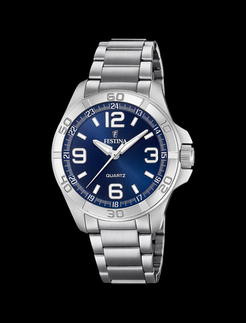 MONTRE BLEU, BRACELET EN ACIER, HOMME