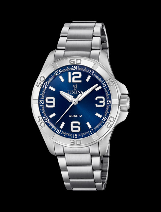 MONTRE BLEU, BRACELET EN ACIER, HOMME