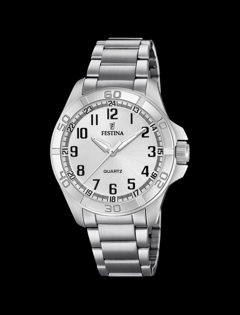 MONTRE ARGENTÉ, BRACELET EN ACIER, HOMME