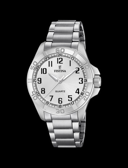 MONTRE ARGENTÉ, BRACELET EN ACIER, HOMME