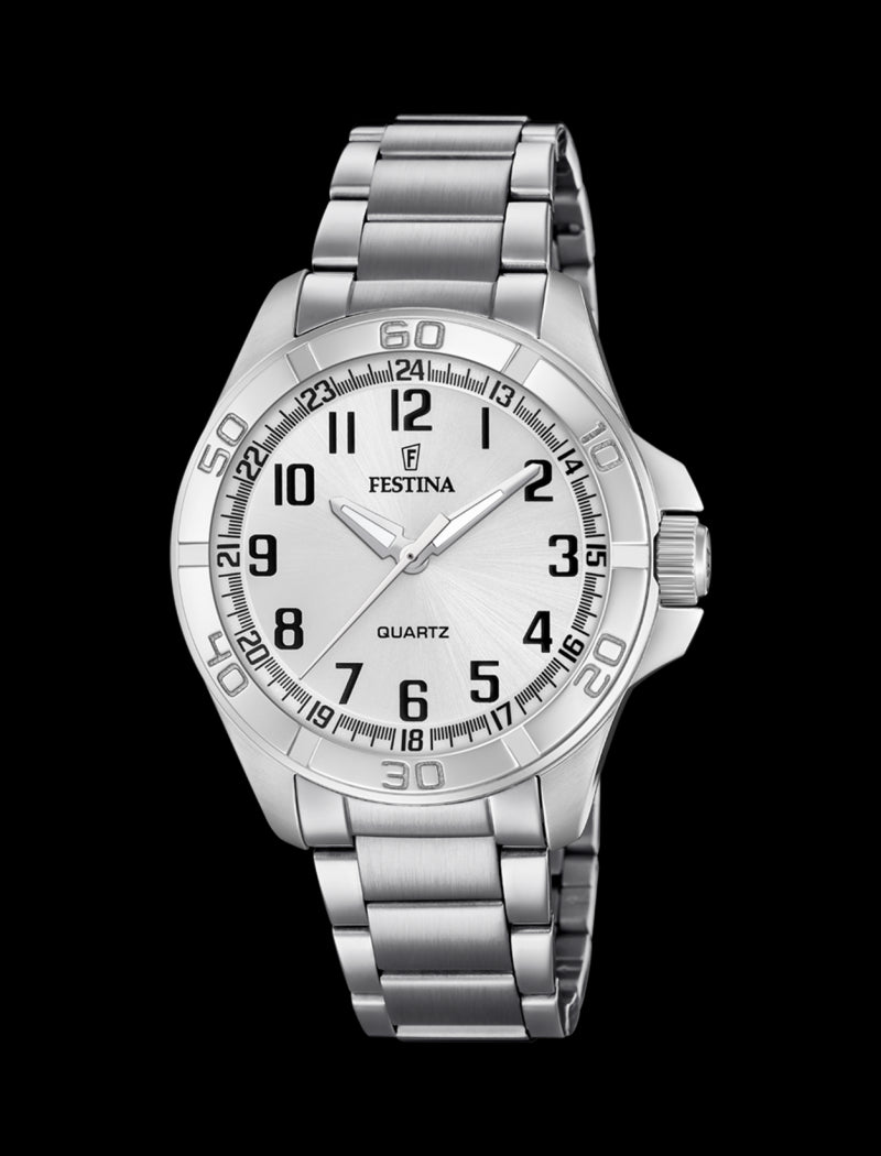 MONTRE ARGENTÉ, BRACELET EN ACIER, HOMME