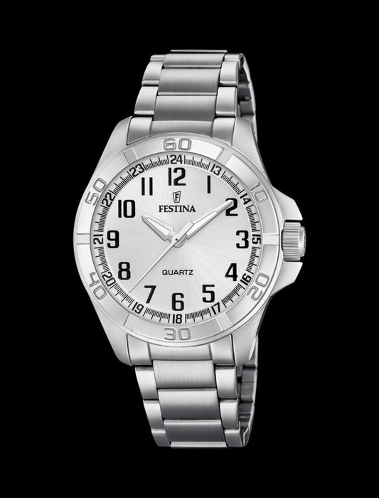 MONTRE ARGENTÉ, BRACELET EN ACIER, HOMME