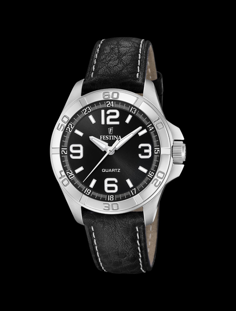 MONTRE NOIR, BRACELET CUIR, HOMME