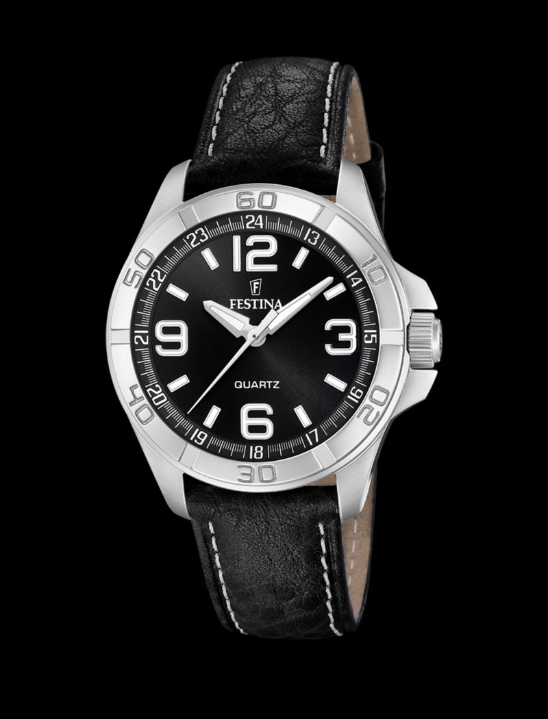 MONTRE NOIR, BRACELET CUIR, HOMME