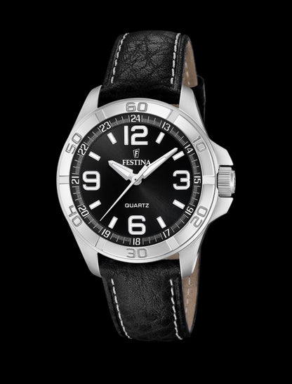 MONTRE NOIR, BRACELET CUIR, HOMME