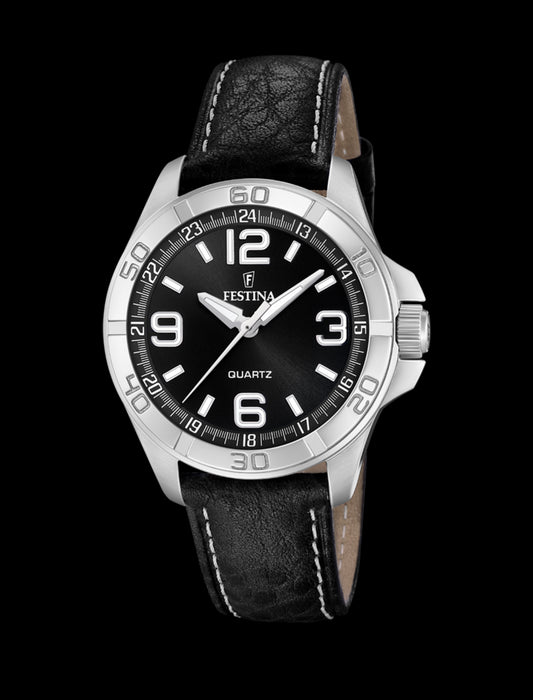 MONTRE NOIR, BRACELET CUIR, HOMME