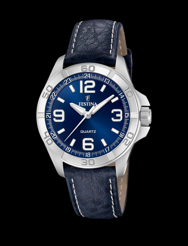 MONTRE BLEU, BRACELET CUIR, HOMME